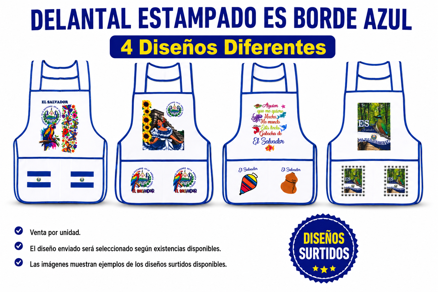 Delantal ES 🇸🇻 Borde Rojo o Azul