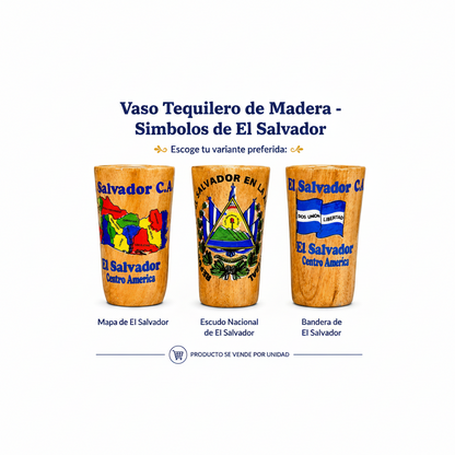 Vaso Tequilero de Madera - Simbolos de El Salvador