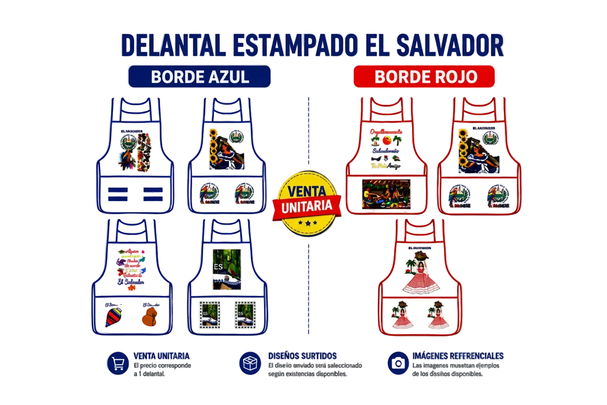 Delantal ES 🇸🇻 Borde Rojo o Azul - Unidad