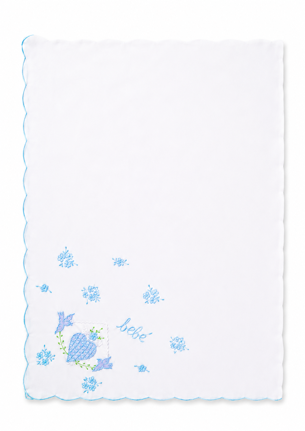 Manta de Bebe - Blanca con Bordado Azul