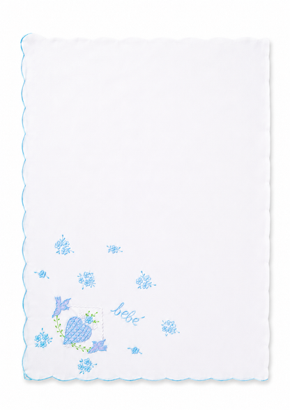Manta de Bebe - Blanca con Bordado Azul