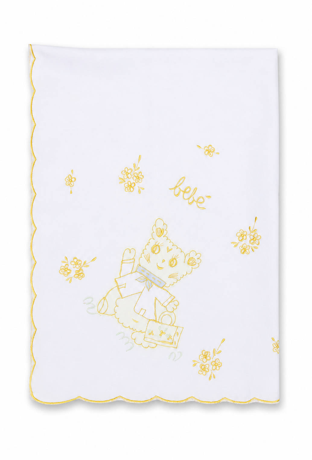 Manta de Bebe - Blanca con Bordado Amarillo