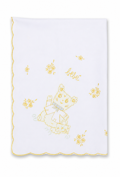 Manta de Bebe - Blanca con Bordado Amarillo