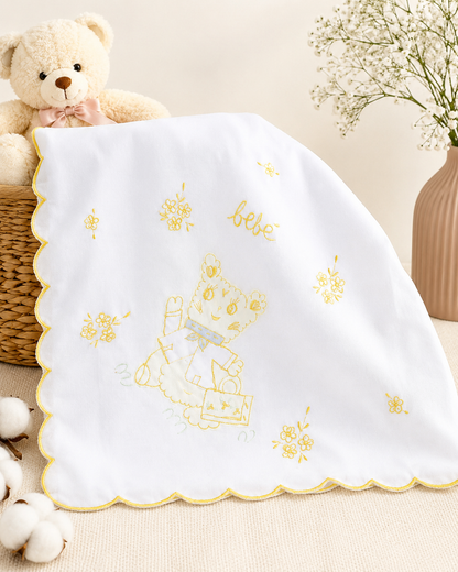 Manta de Bebe - Blanca con Bordado Amarillo