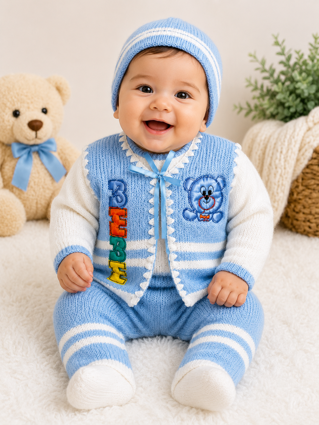 Traje de Punto Para Bebe - Azul