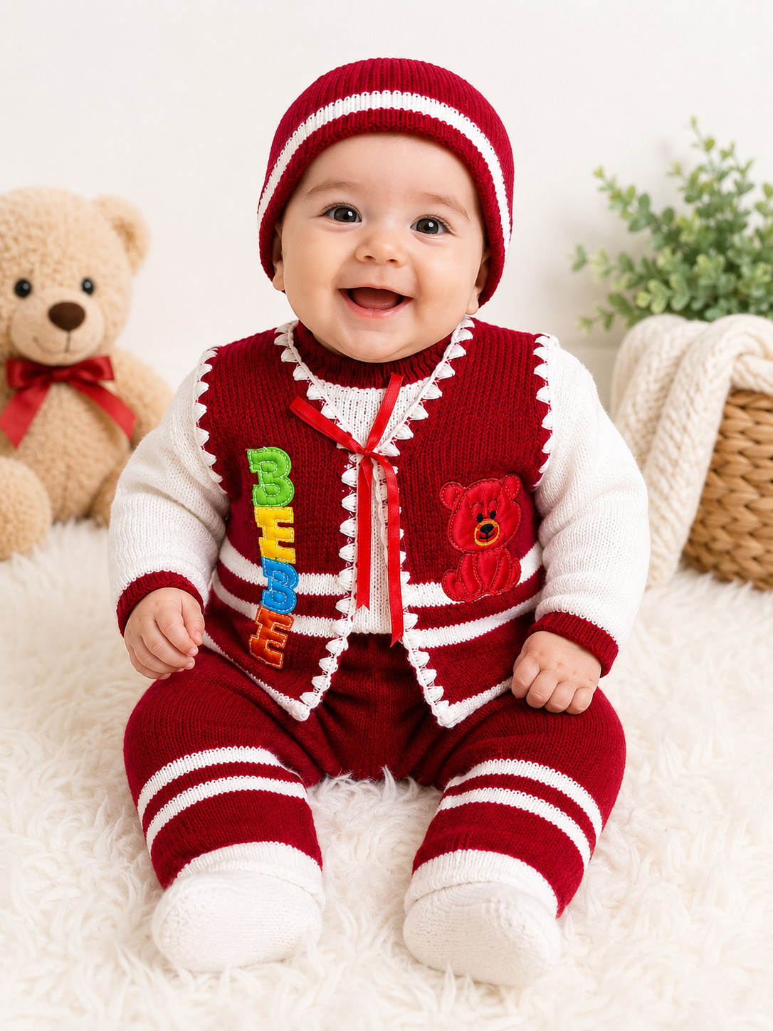 Traje de Punto Para Bebe - Rojo