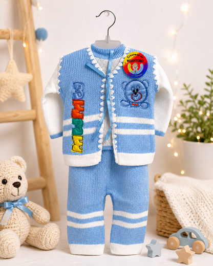 Traje de Punto Para Bebe - Azul