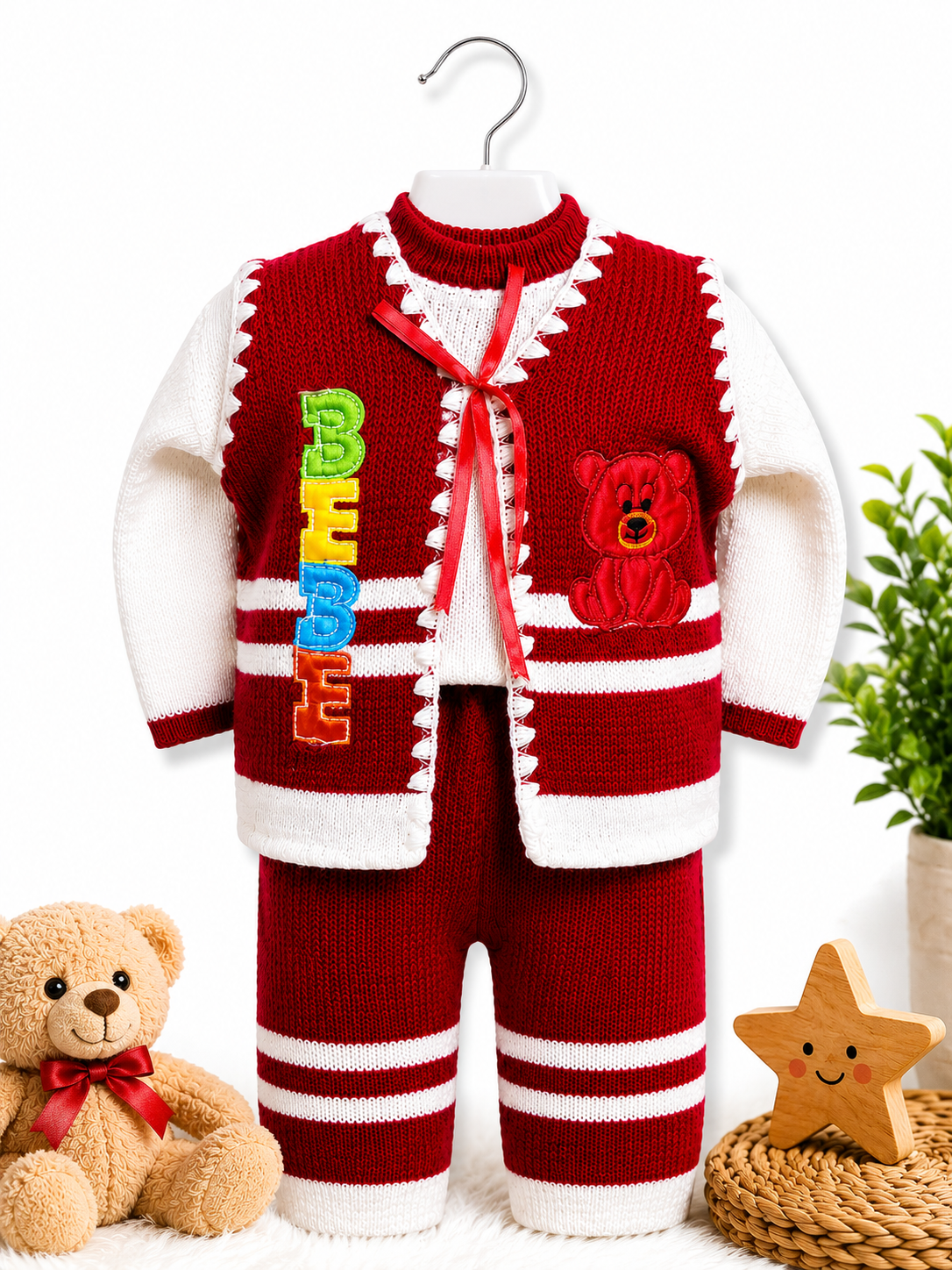 Traje de Punto Para Bebe - Rojo